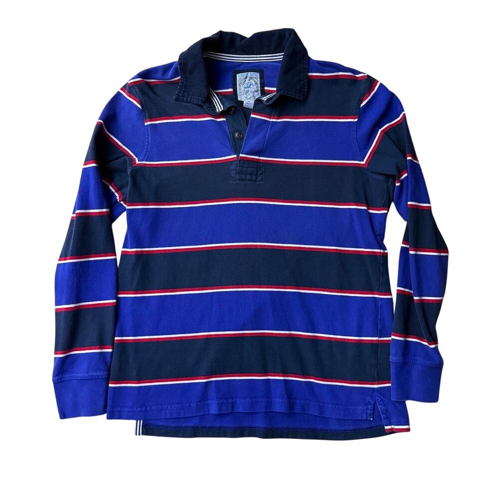 Land's End Vintage Polo Rugby Shirt Blue red striped Size Medium